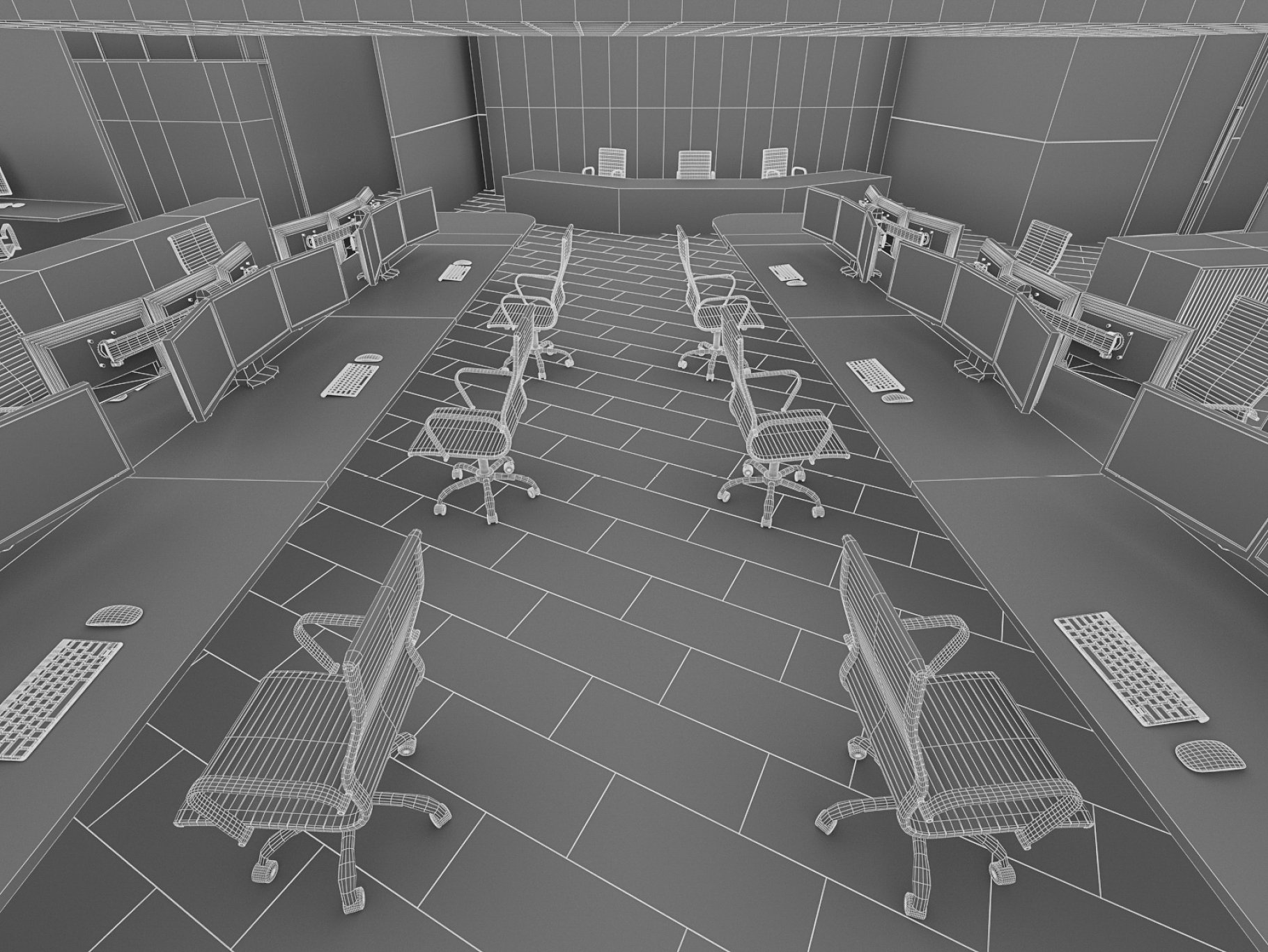 Rendering of a charming 3d model of an office interior without textures