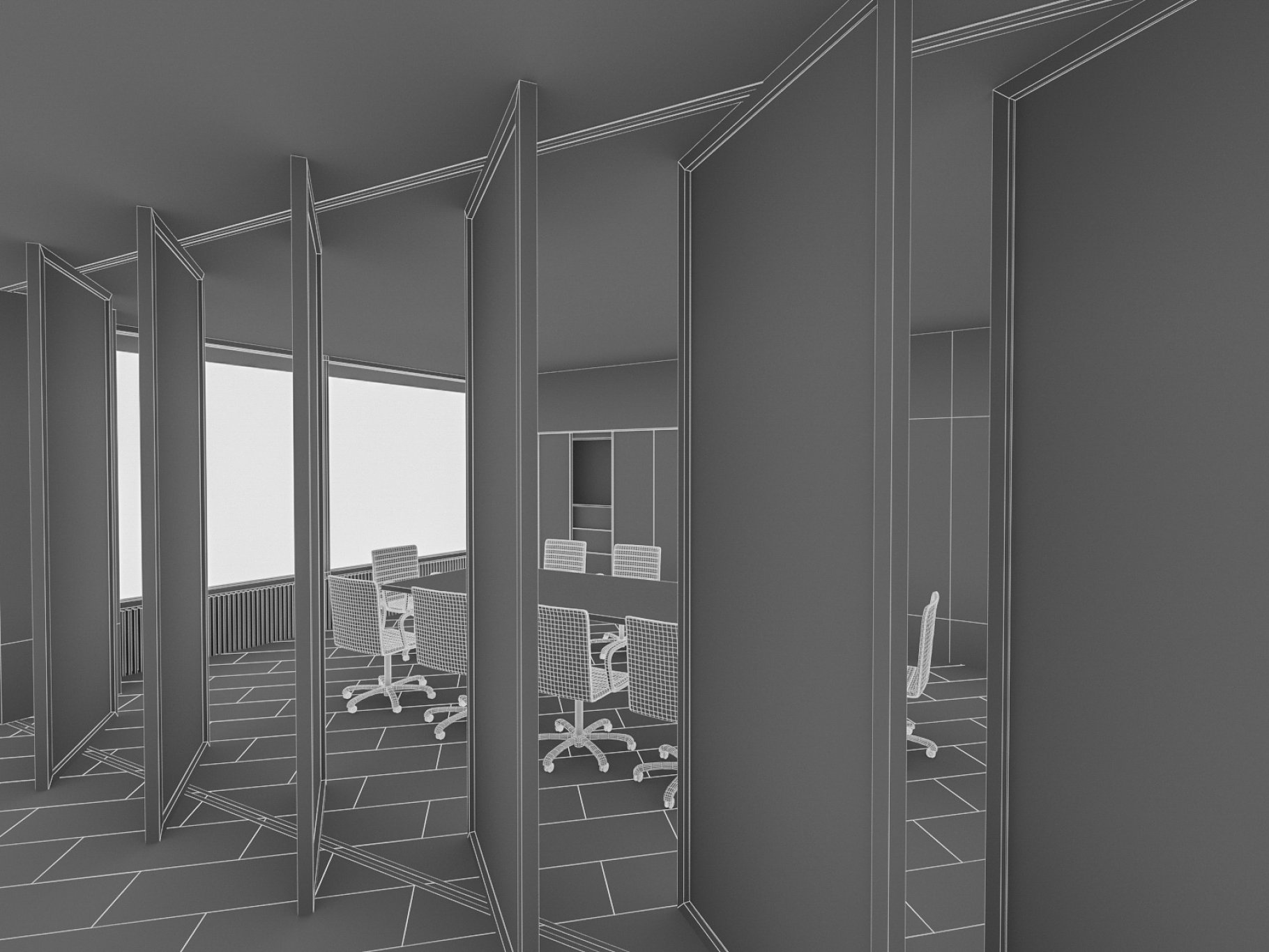 Rendering of an irresistible 3d model of an office interior without textures