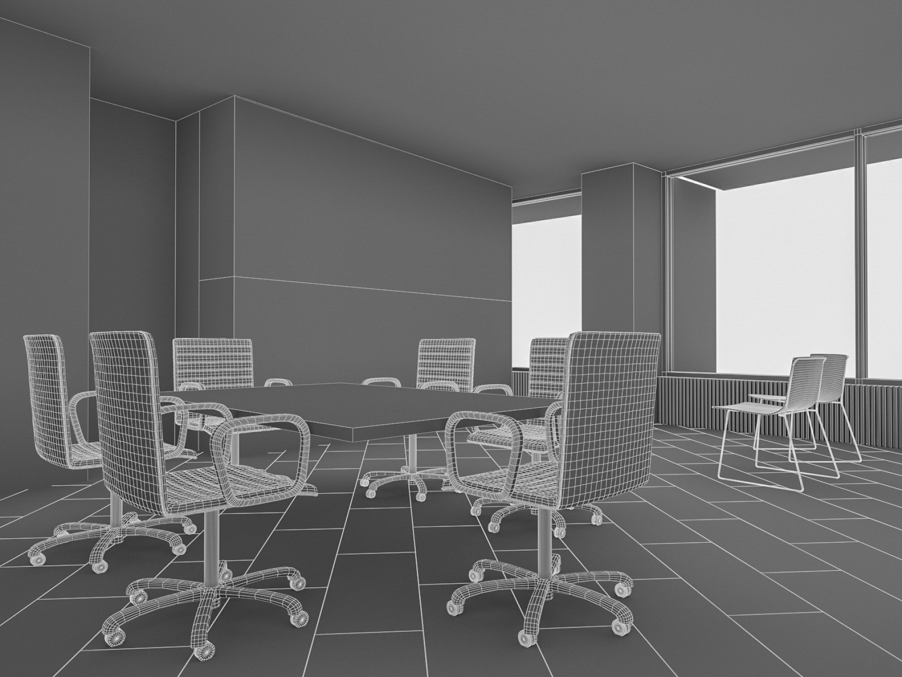 Rendering amazing 3d model of office interior without textures