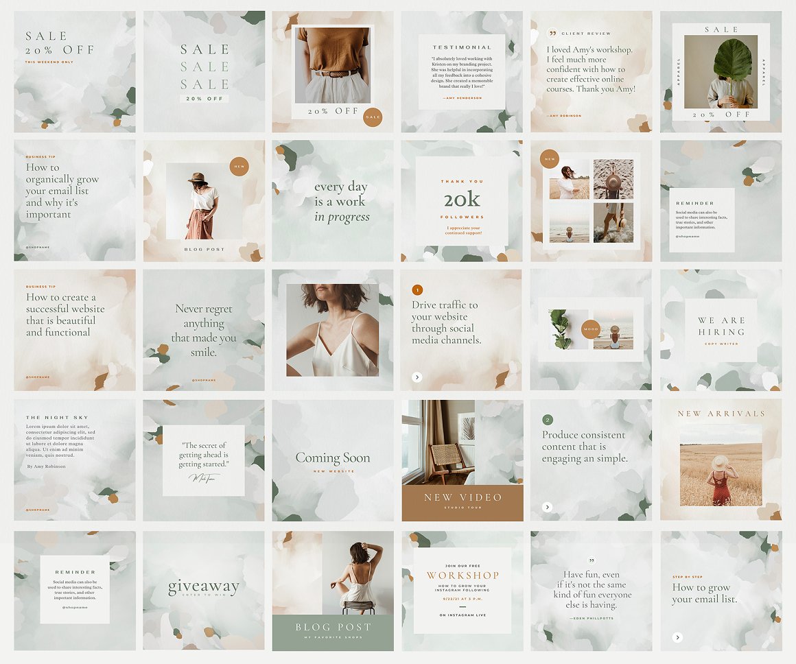 A set of different pastel Instagram templates.