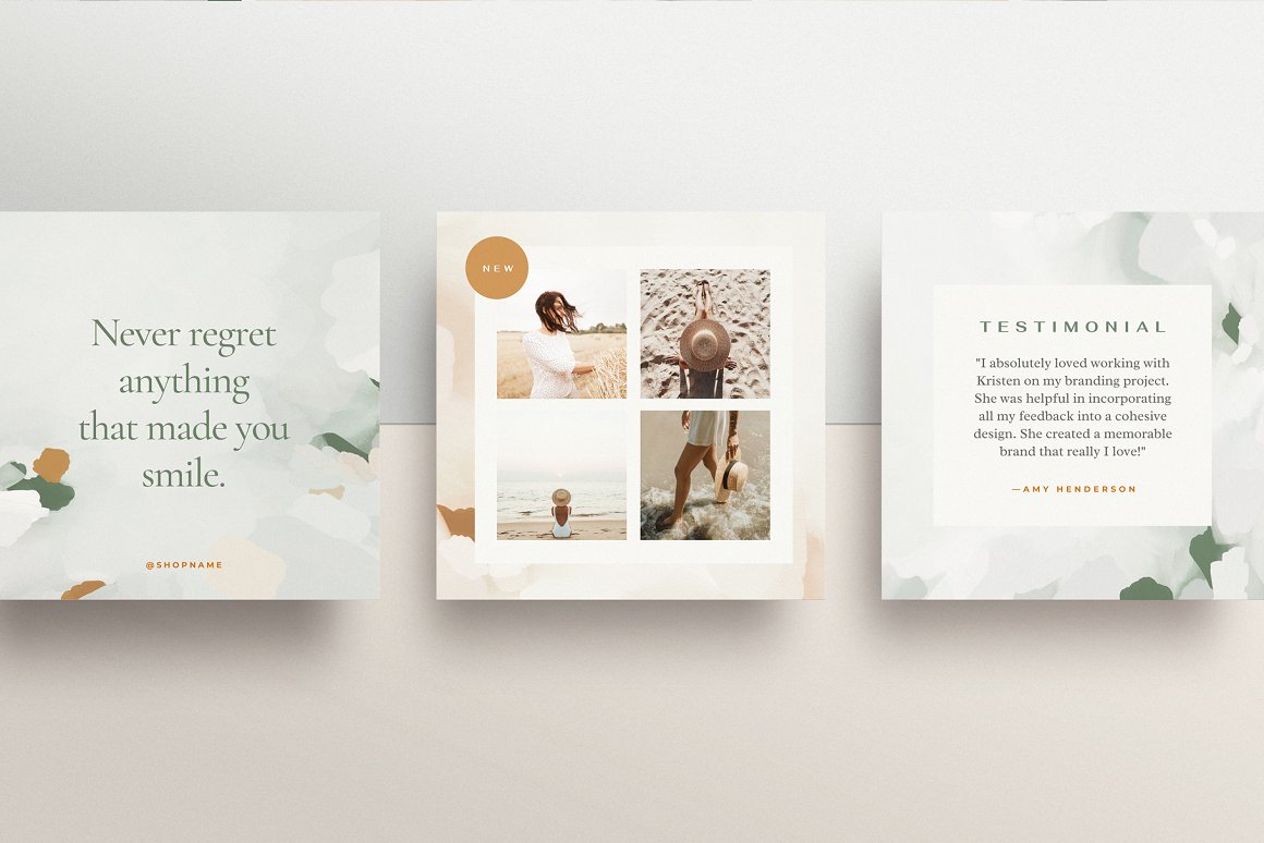 3 romantic social media templates on a gray background.