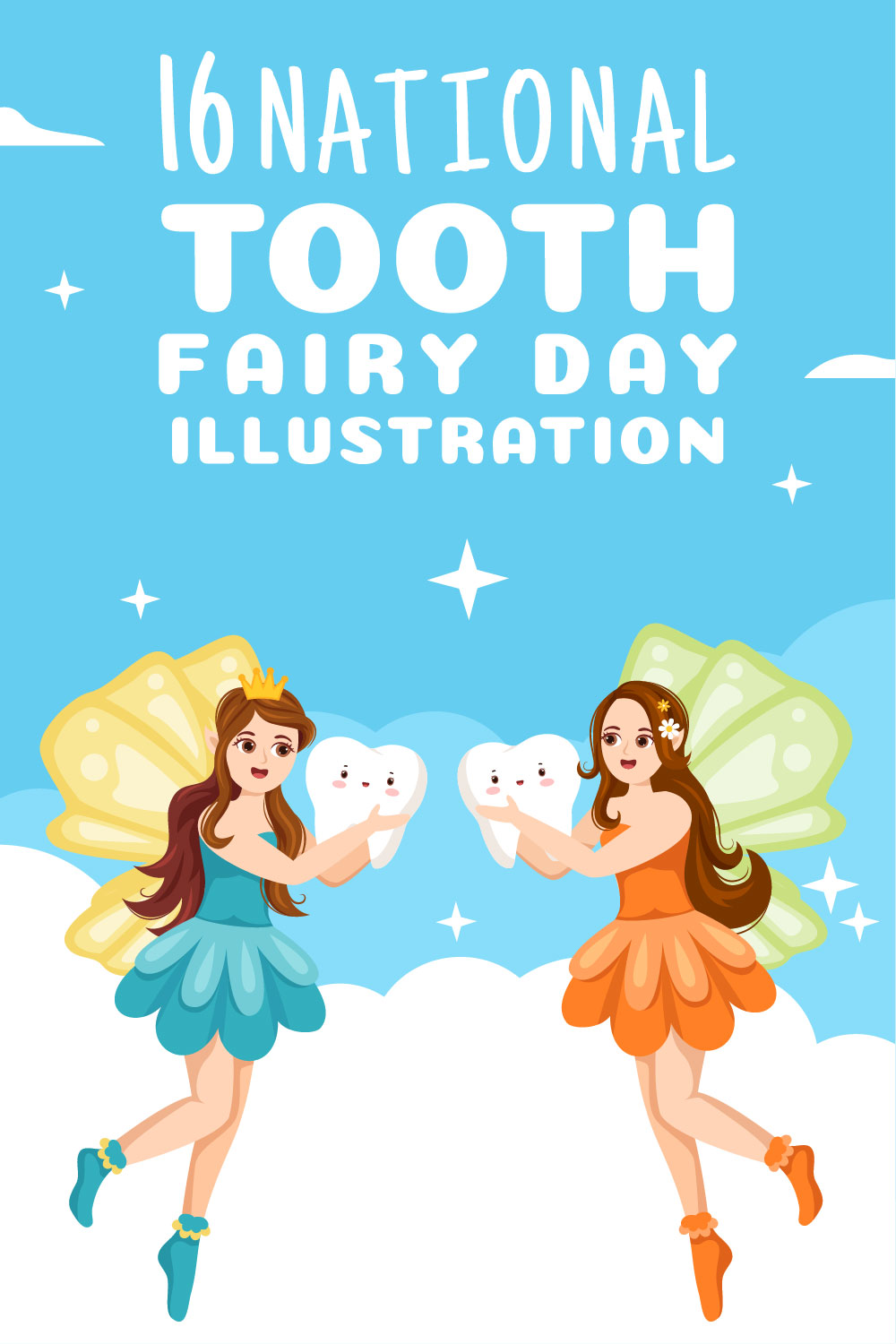 National Tooth Fairy Day Illustration pinterest image.