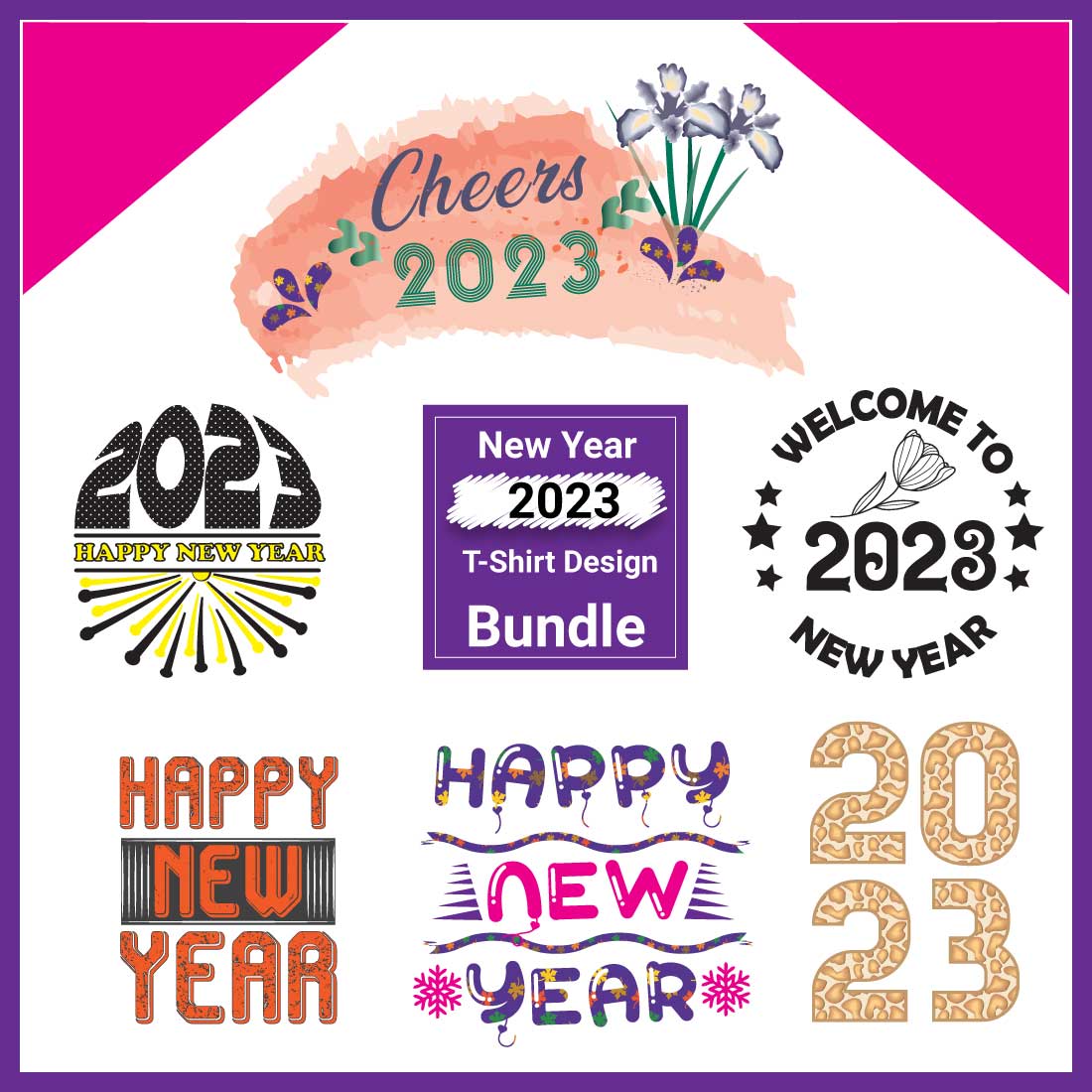 New Year 2023 T-Shirts Design Template cover image.