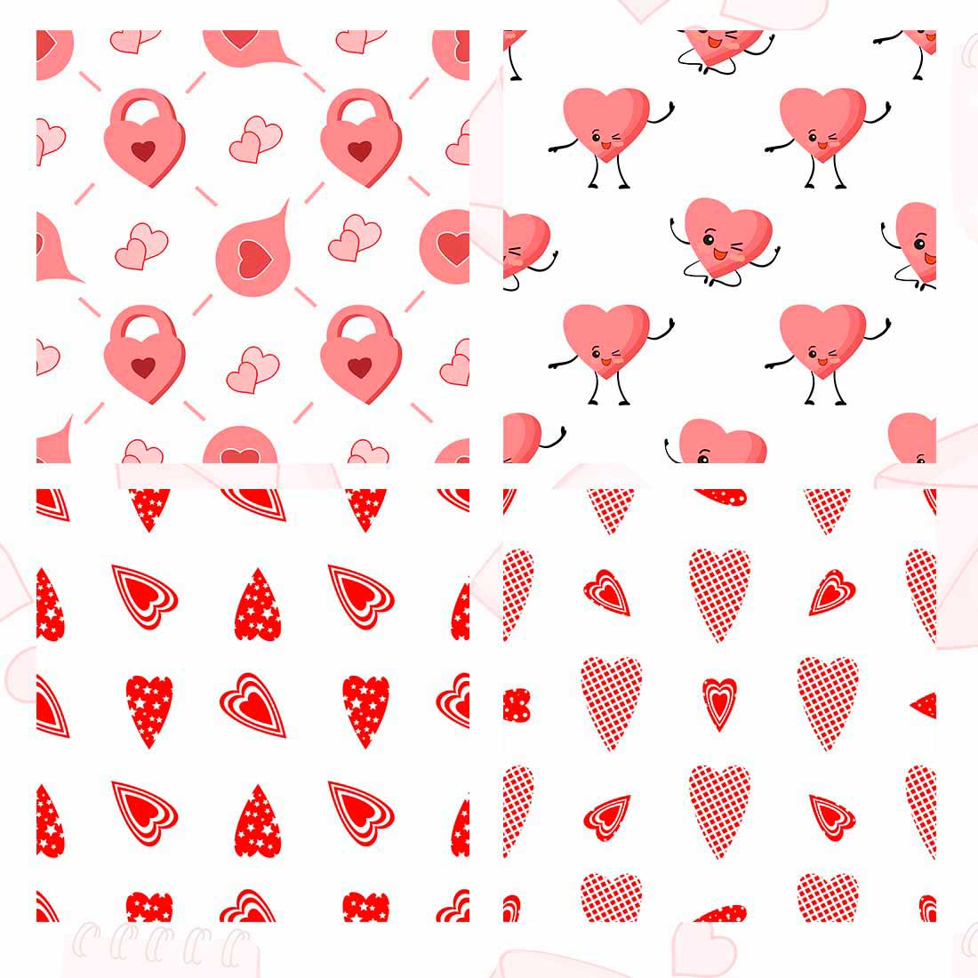 Collection of images of wonderful patterns with hearts.
