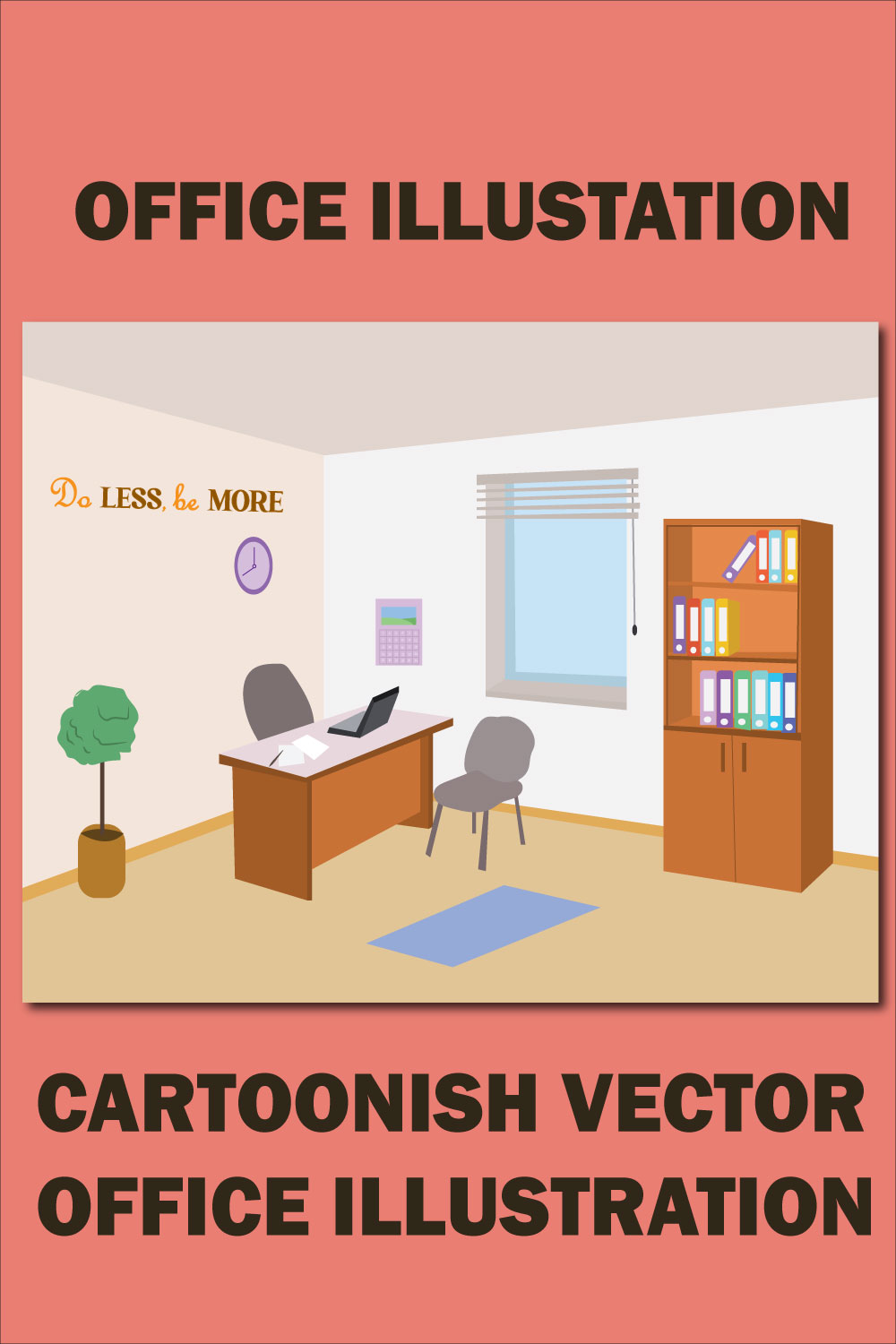 Simple Office Vector Illustration with Office Interior pinterest image.