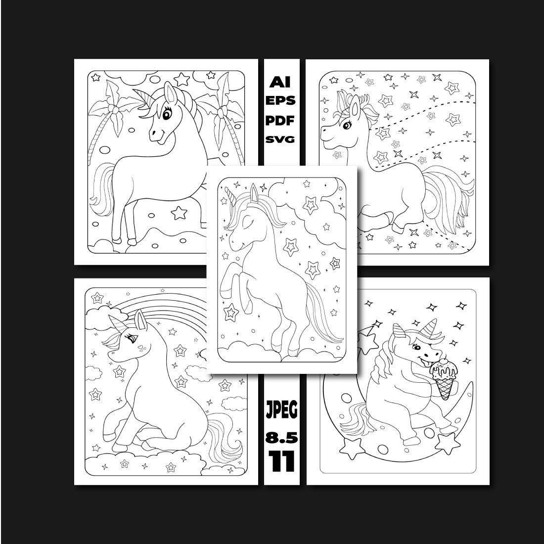 Unicorn Coloring Page KDP Interior cover image.