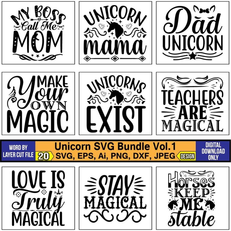 Black And White Unicorn Svg T Shirt Designs Bundle Masterbundles