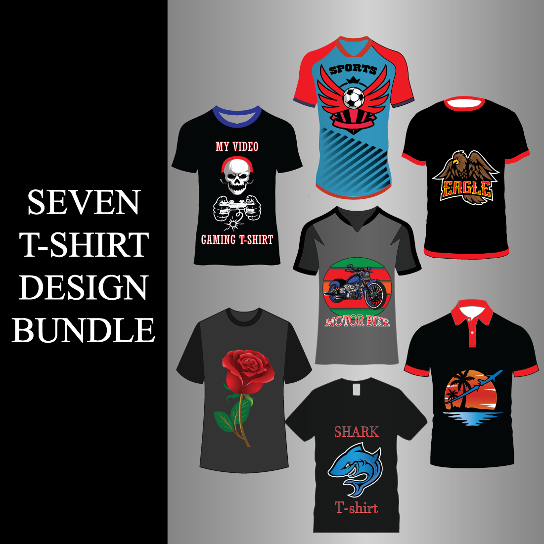 Seven T -Shirt Design Bundle cover image.