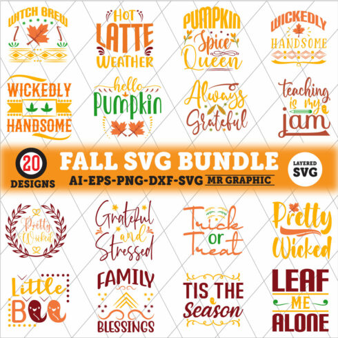 Fall Quotes SVG Design Bundle cover image.