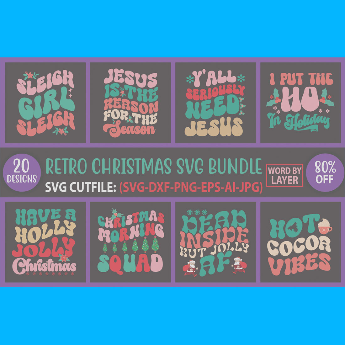 Retro Typography Christmas SVG Bundle cover image.