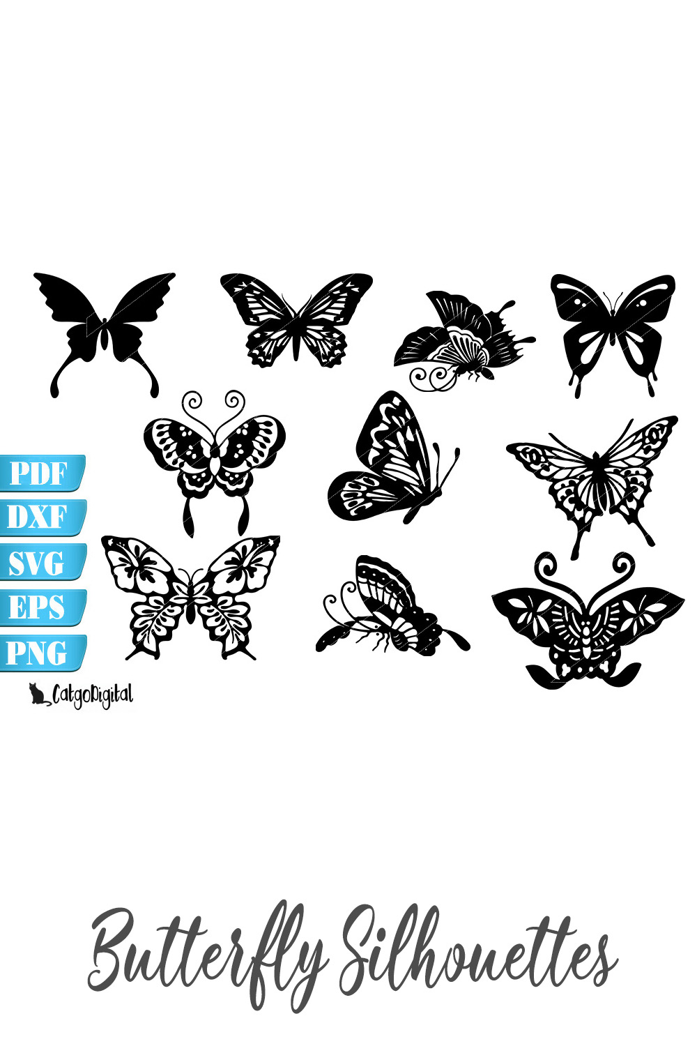 Bunch of butterflies that are on a white background.