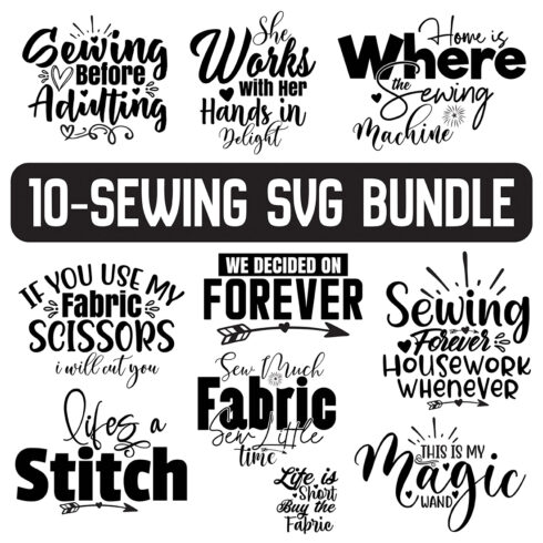 Sewing SVG Design Bundle cover image.