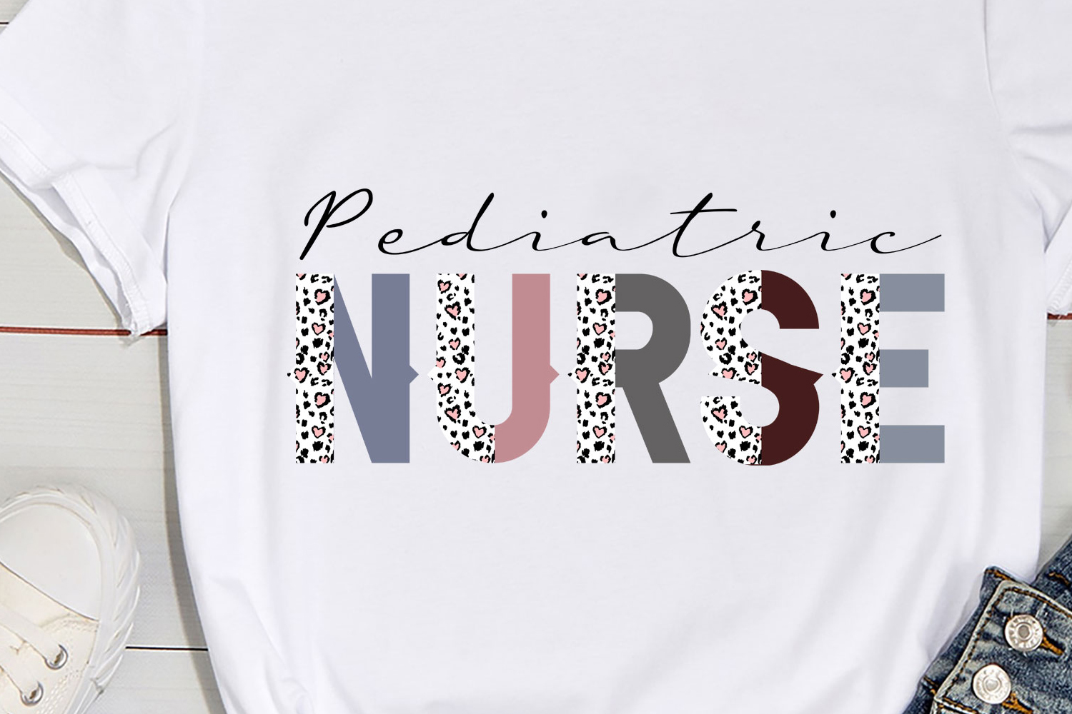 T-shirt Pediatric Nurse Leopard Design pinterest image.
