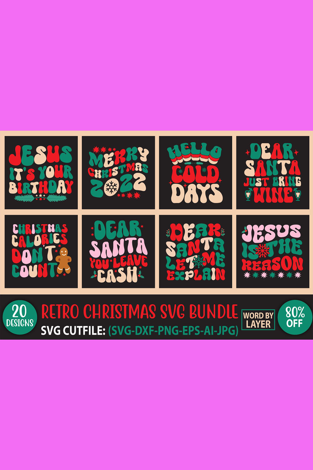 Retro Christmas SVG Bundle pinterest image.