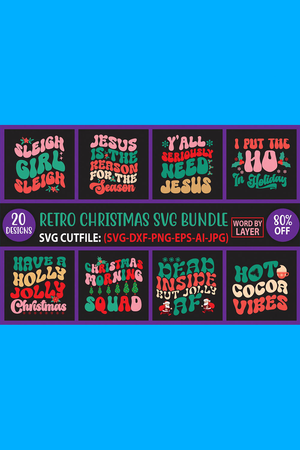 Retro Typography Christmas SVG Bundle pinterest image.