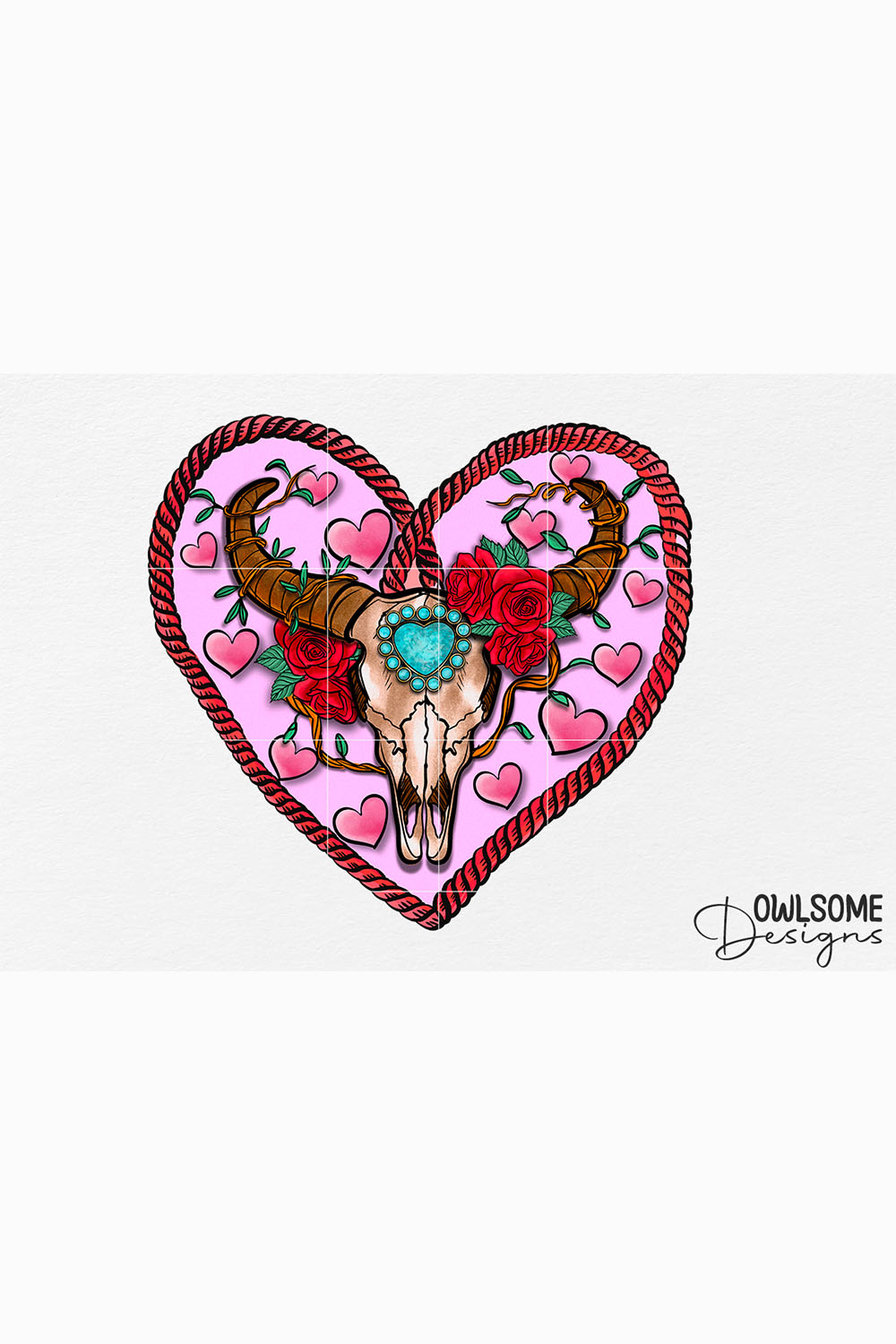 Buffalo Skull Heart Valentine PNG Design pinterest image.