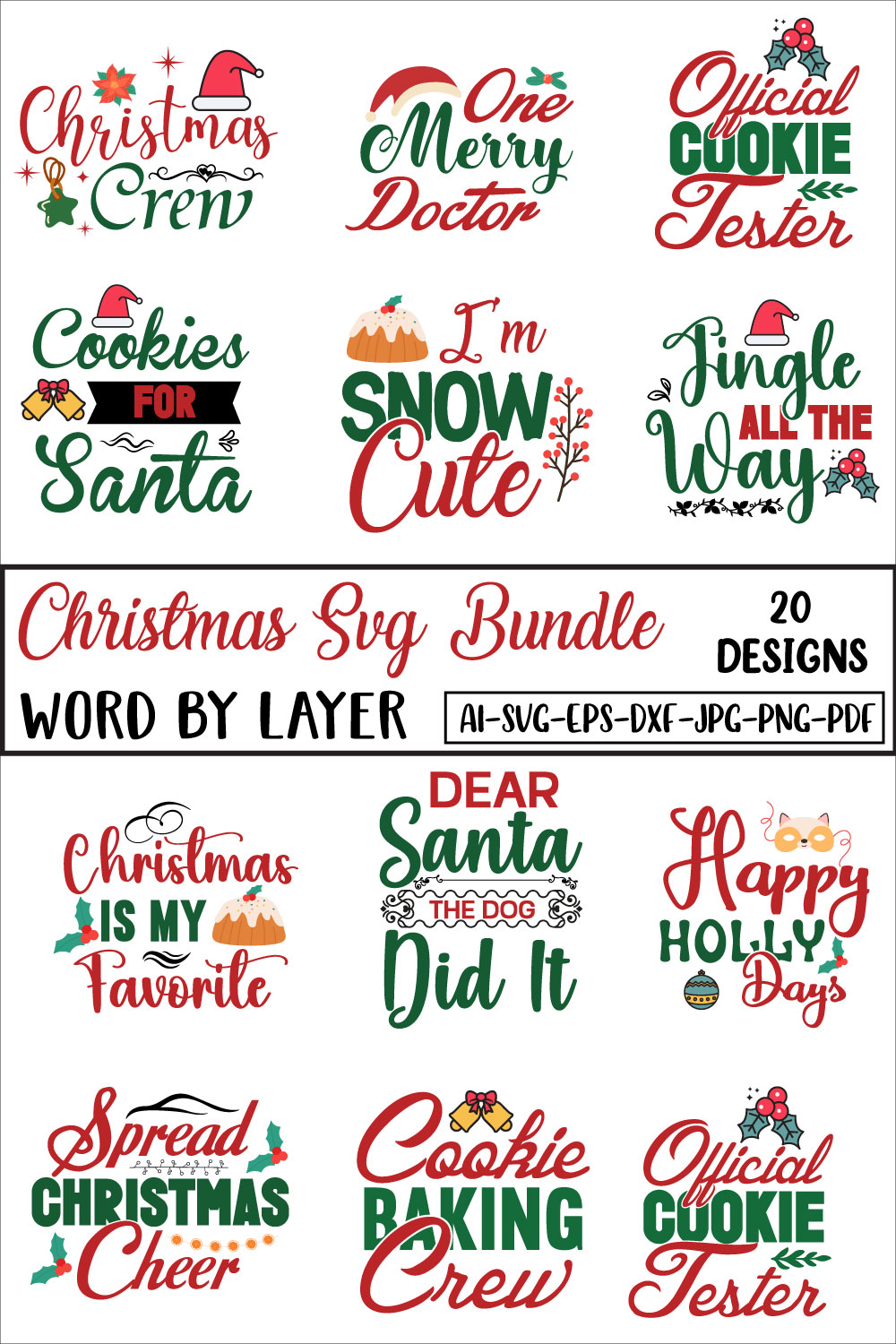 Christmas Typography Quotes SVG Bundle pinterest image.