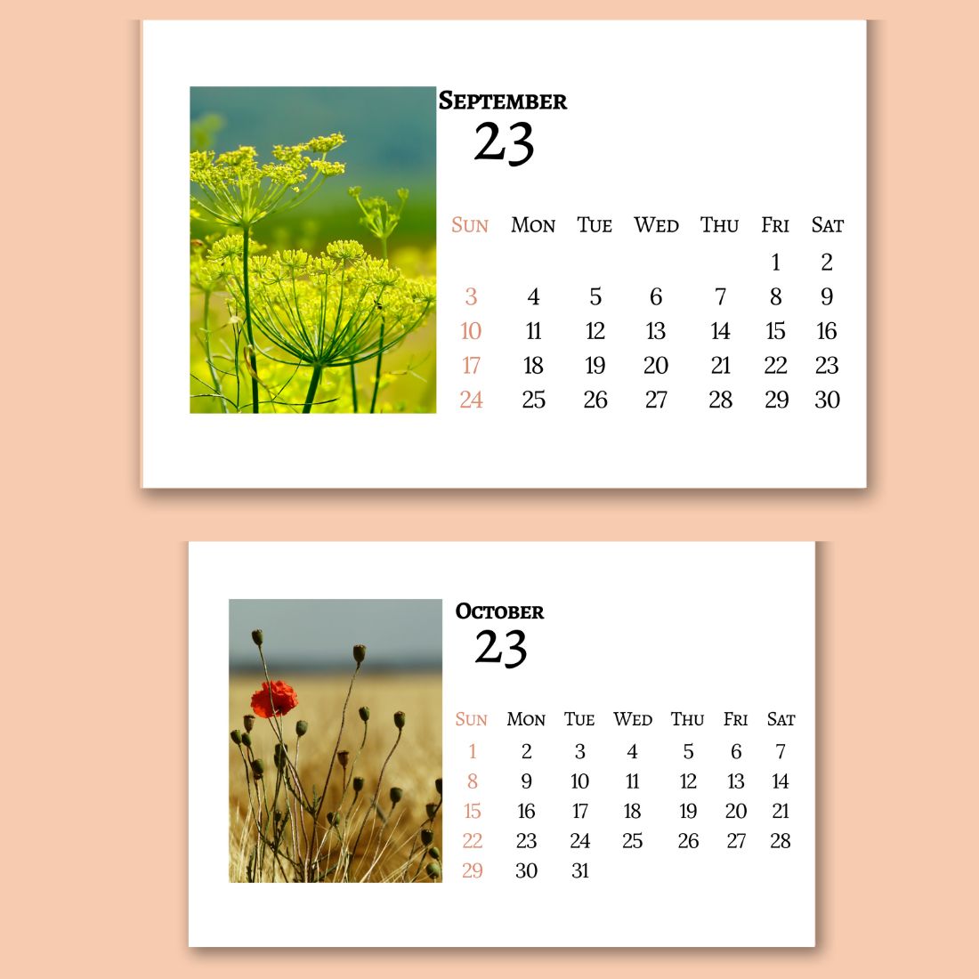 Printable Horizontal Desk Calendar preview image.