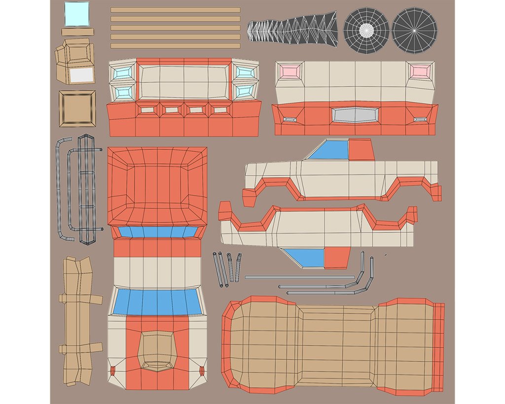 A set of graphic elements of low poly jeep.
