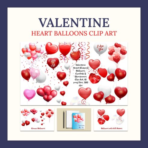 Valentine Heart Balloons Clip Art.