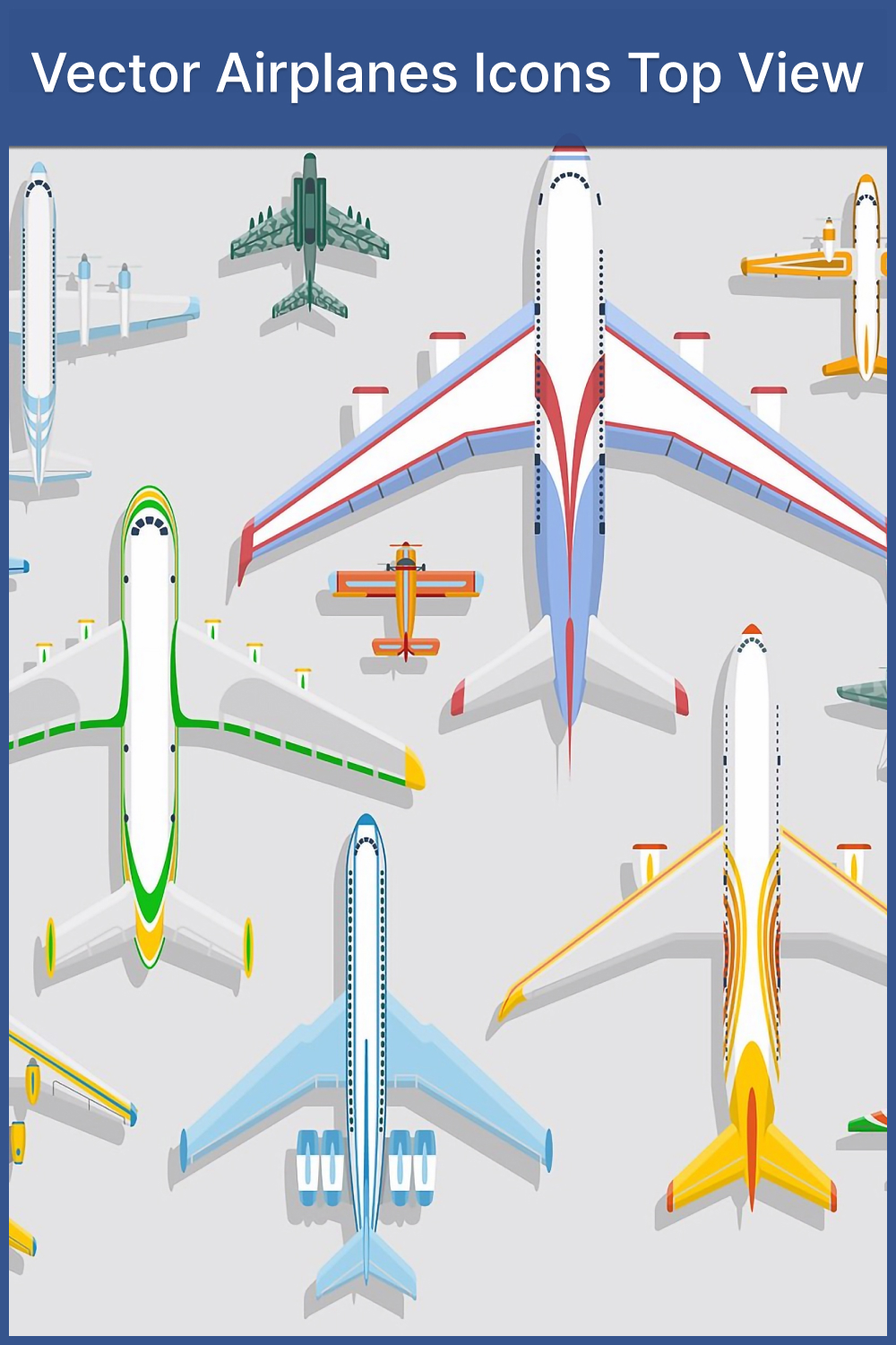 vector airplanes icons top view 02 428