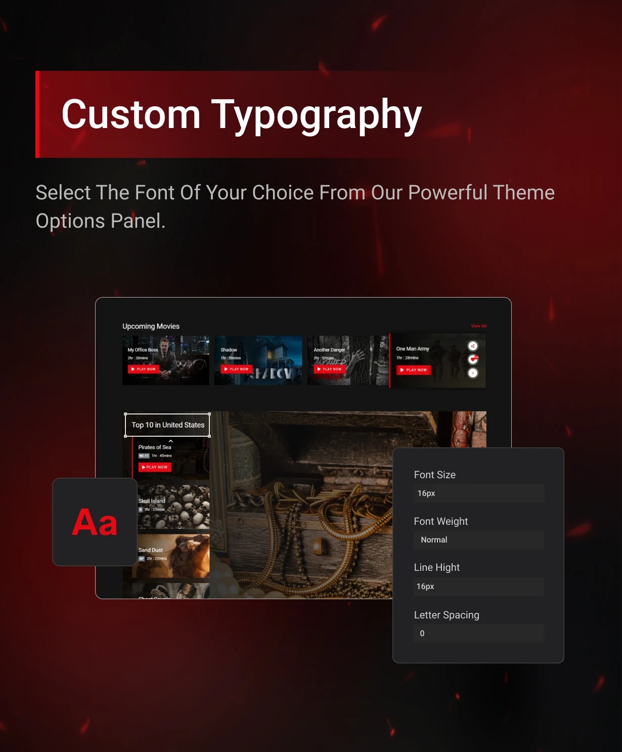 Image with font customization for beautiful Streamit theme.