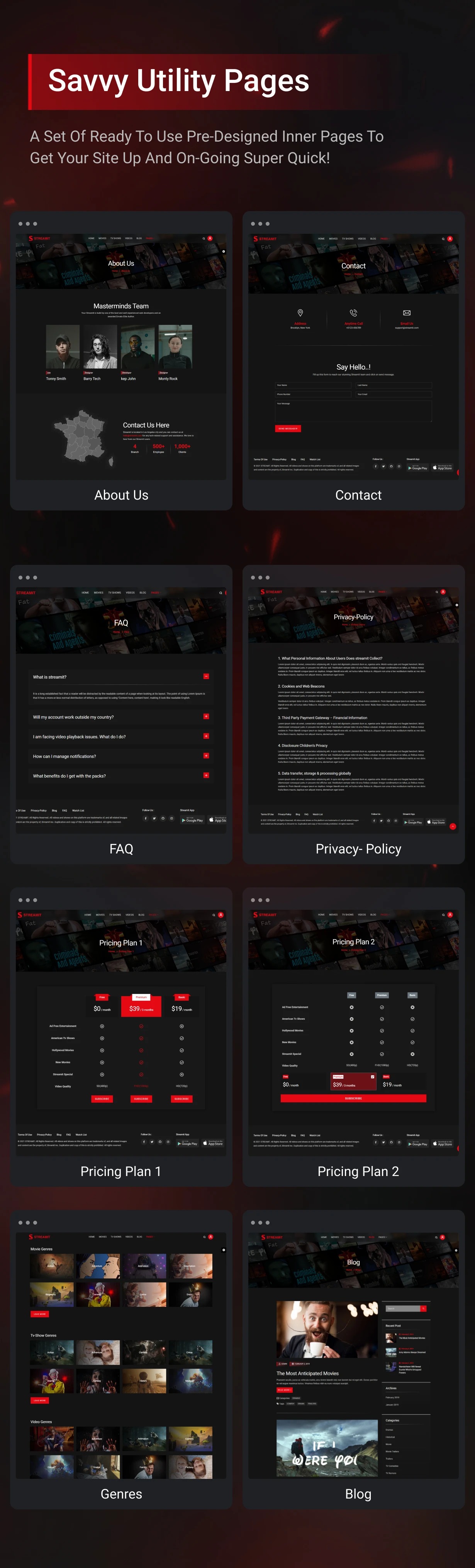 A set of beautiful Streamit theme pages for video streaming.