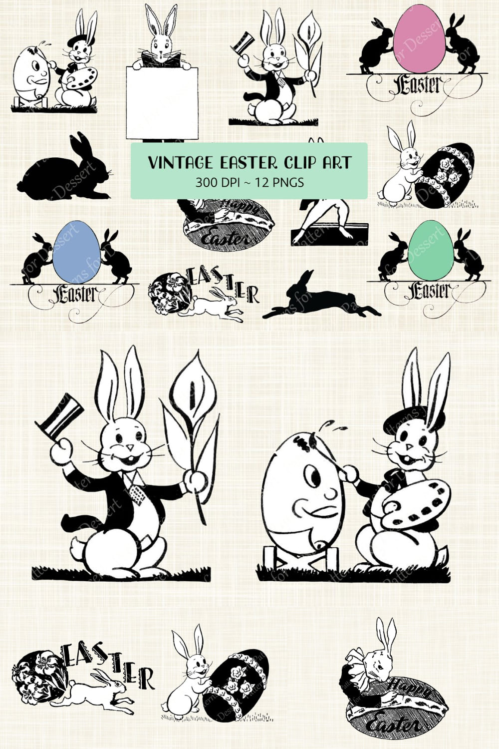 vintage easter bunny clip art 1000x1500 389