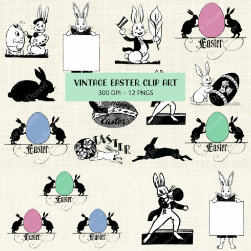 Vintage Easter Bunny Clip Art.