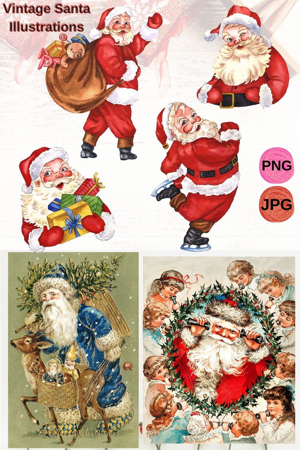 Retro Santa Sublimation Illustrations Design pinterest image.