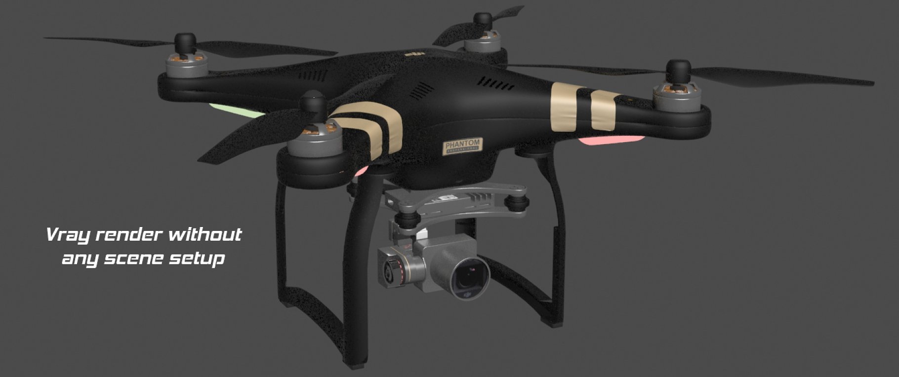 Beautiful 3d model of a black drone DJI Phantom 3