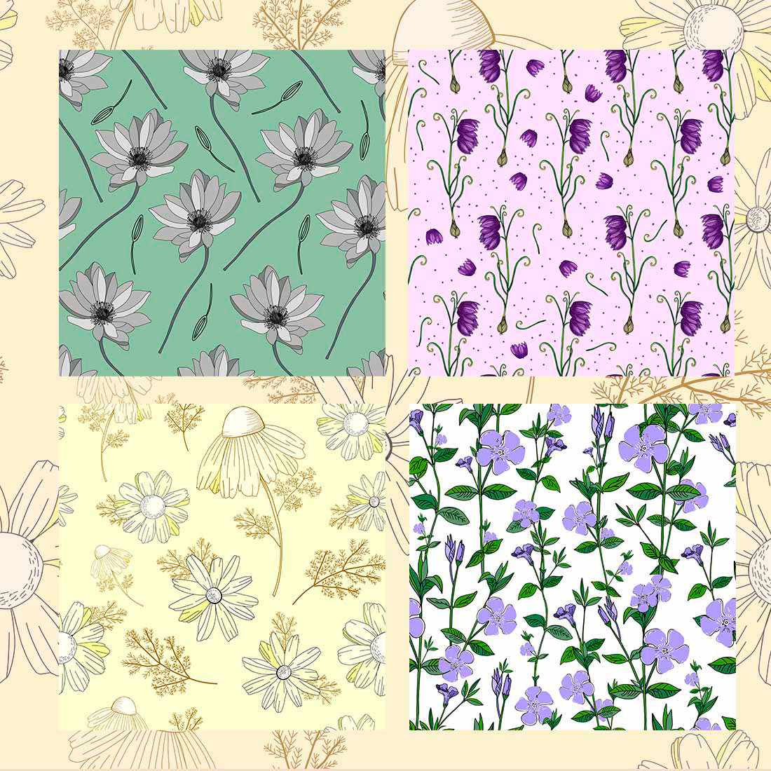 Collection of adorable images of patterns with wildflowers.