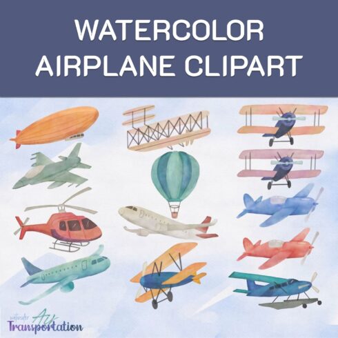 Watercolor Airplane Clipart.