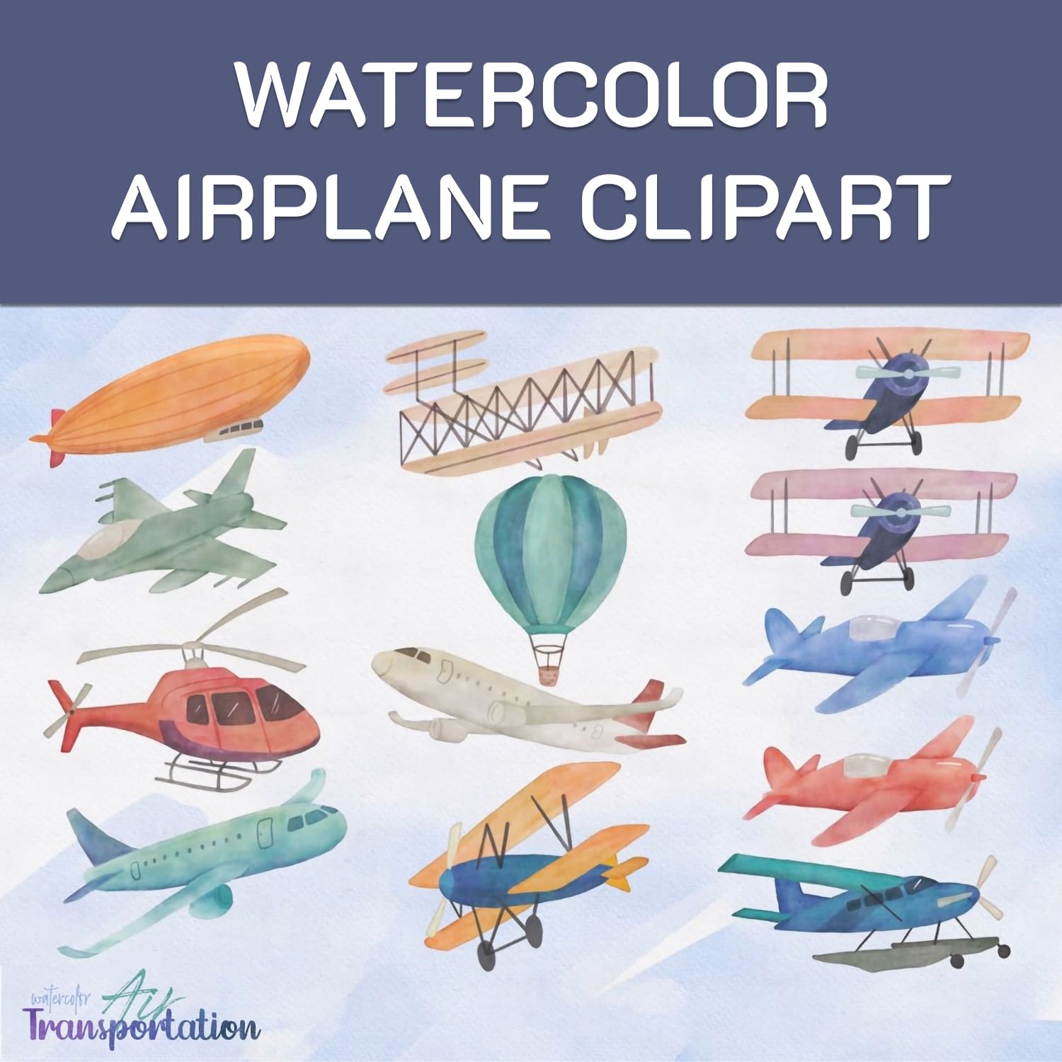Watercolor Airplane Clipart.