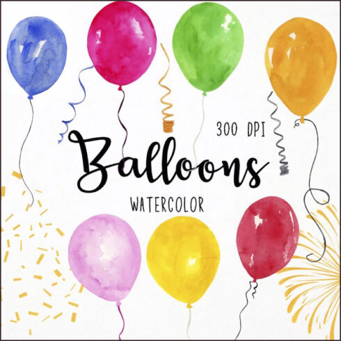 Watercolor Balloons Clipart.