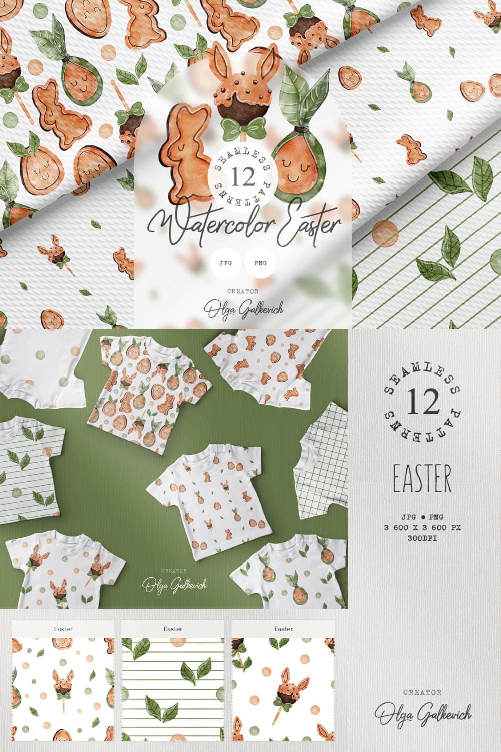 Watercolor Easter seamless pattern - pinterest image preview.