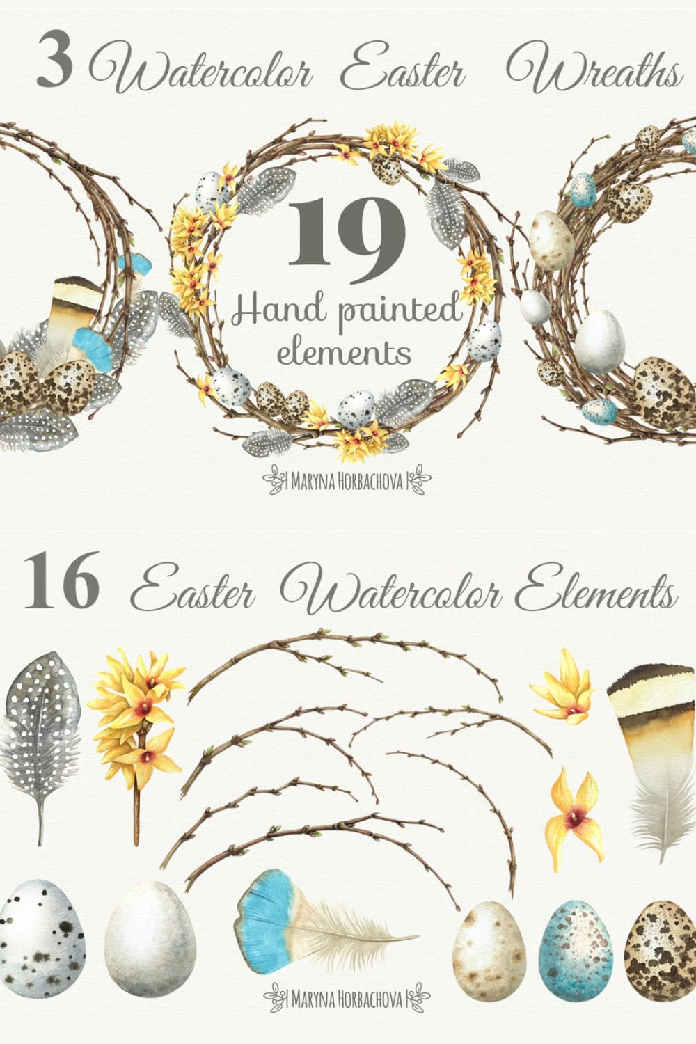 Watercolor Easter Wreaths - pinterest image preview.