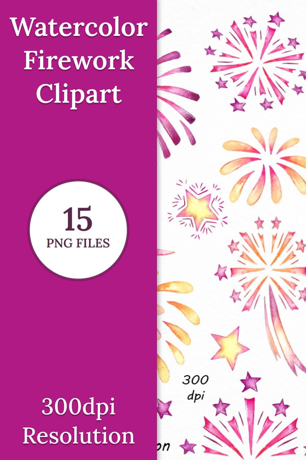 Watercolor Firework Clipart - pinterest image preview.