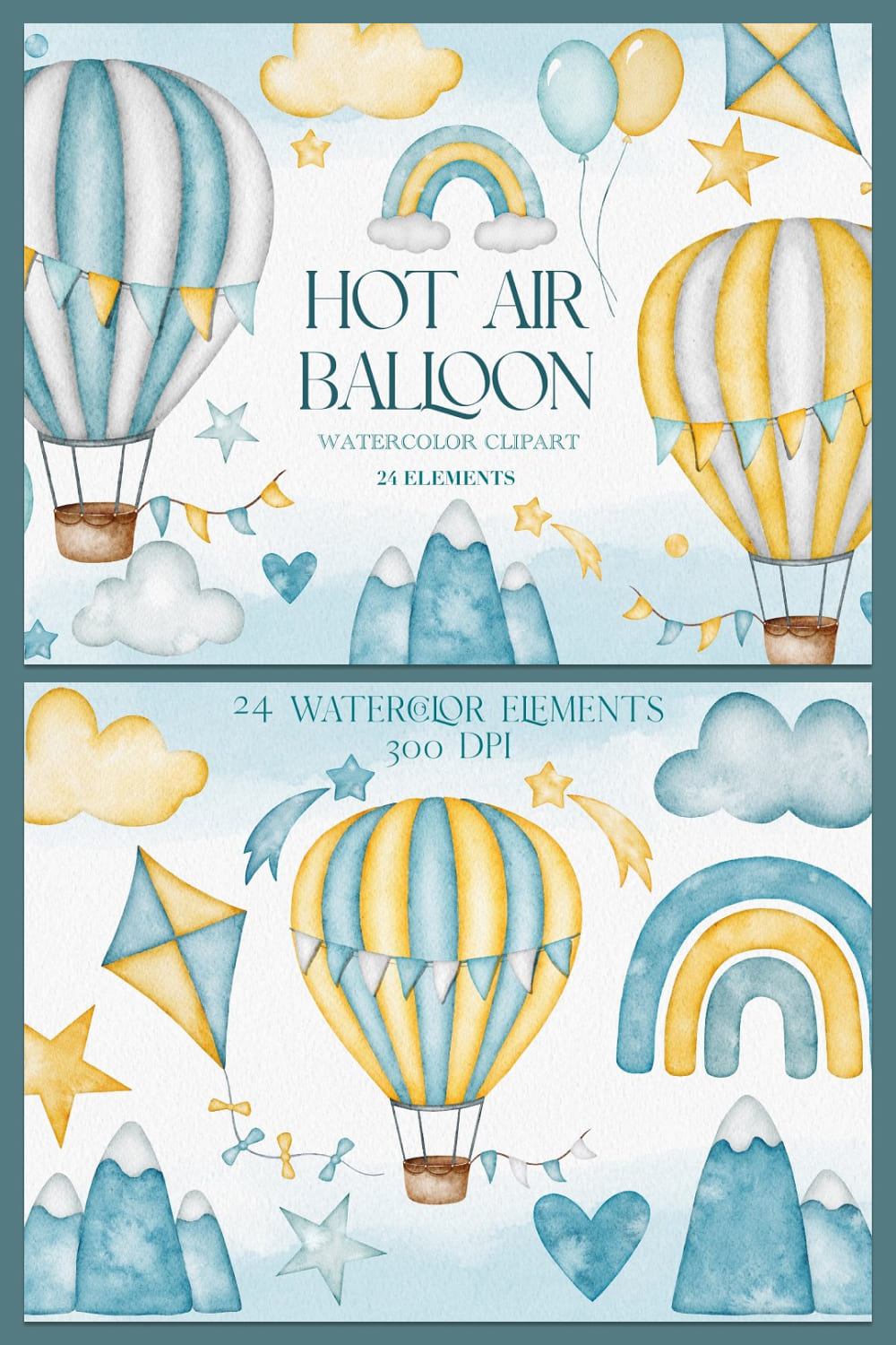 A selection of exquisite images of watercolor hot air balloons.