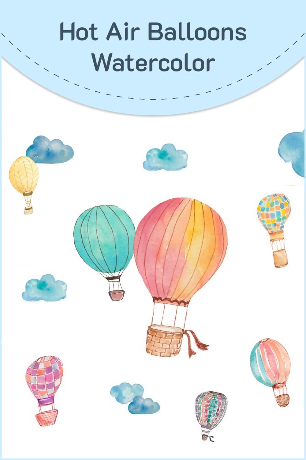 Gorgeous watercolor image with hot air balloons.