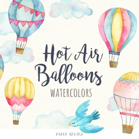 Watercolor Hot Air Balloons Clipart.