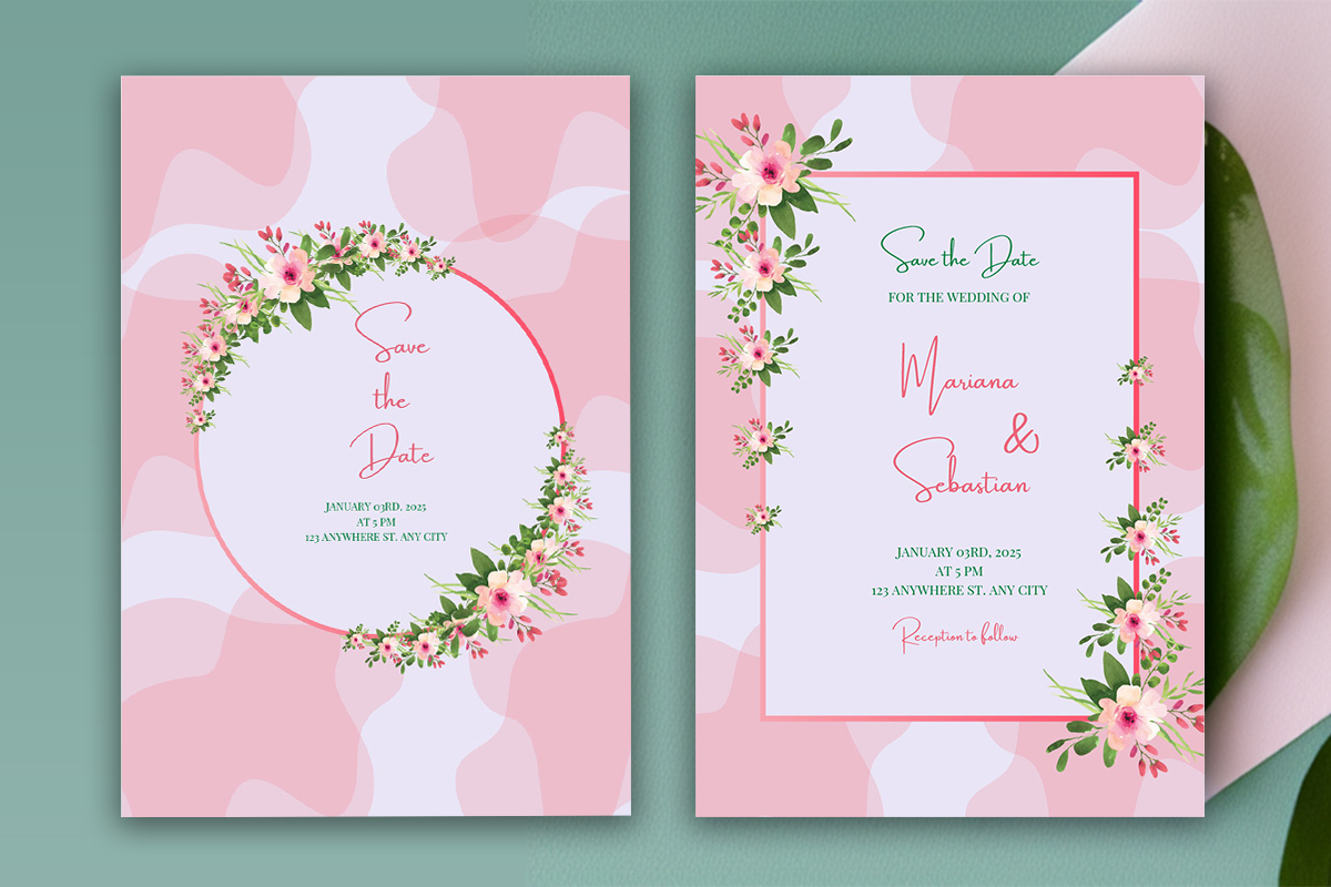 Image of exquisite wedding invitation with flowers.