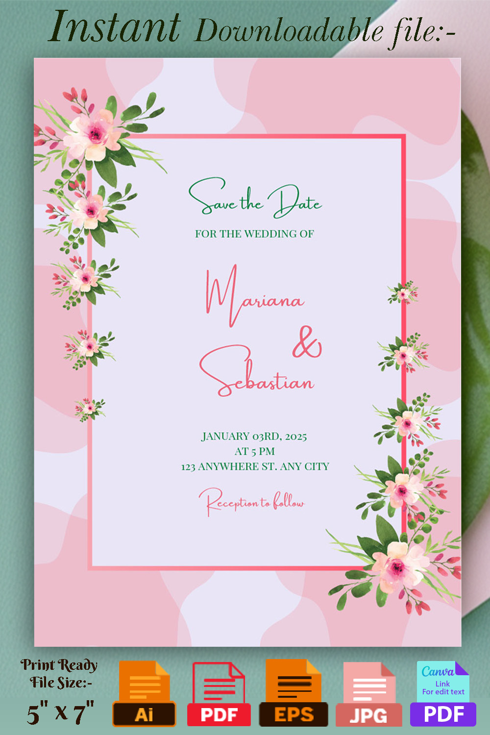 Image of a beautiful wedding invitation with flowers.