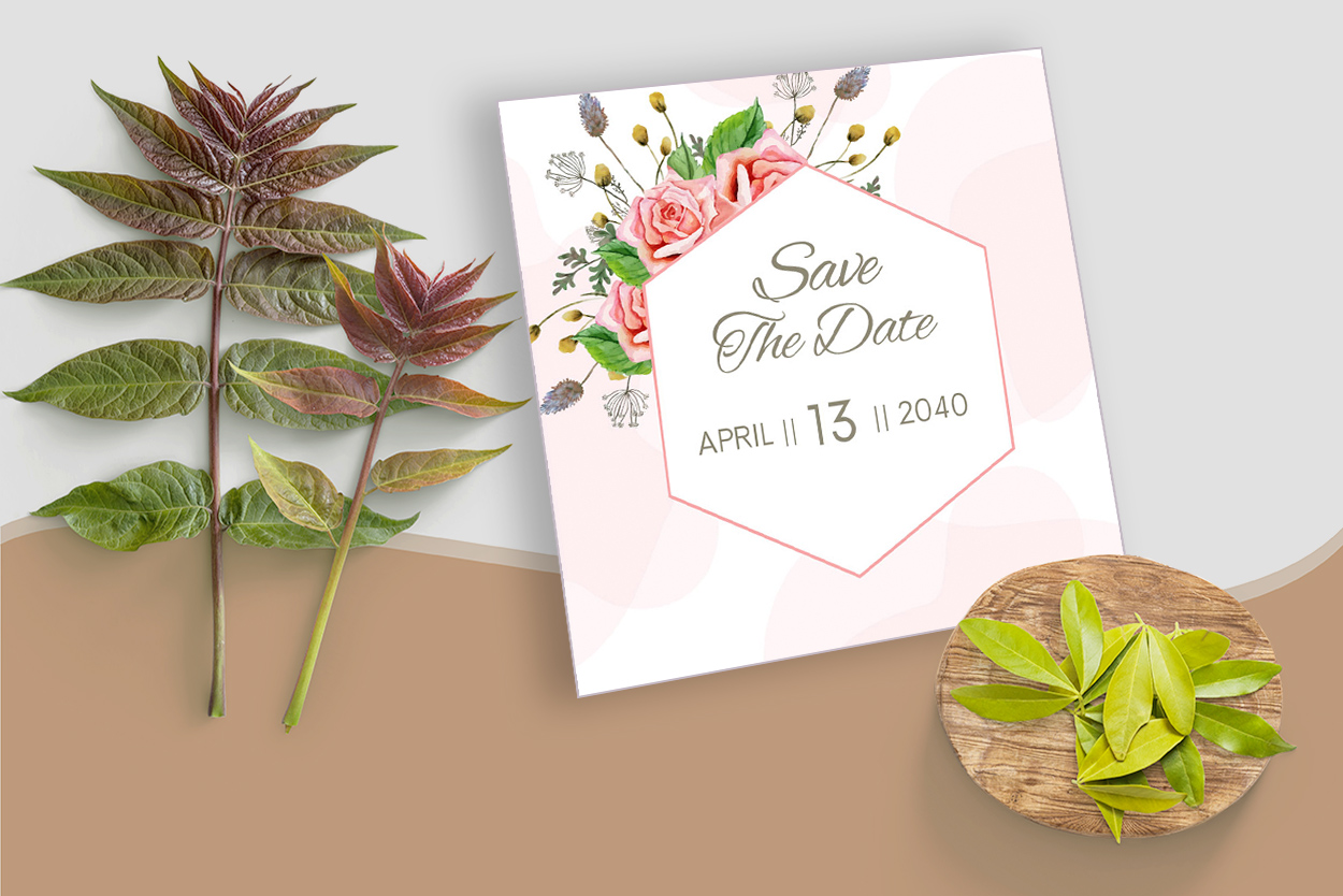 Elegant Floral Wedding Invitation Card with Beautiful Flower and Leaves Watercolor Save the Date preview.