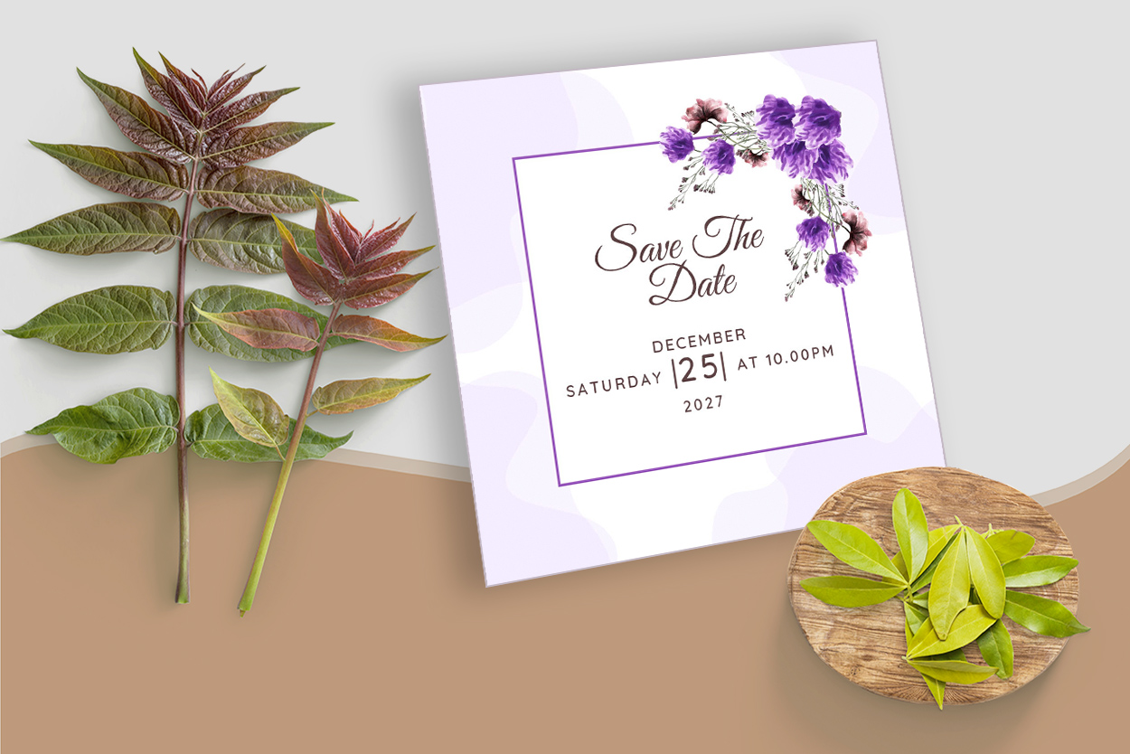 Purple Floral Wedding Invitation Card Design Save the Date preview.