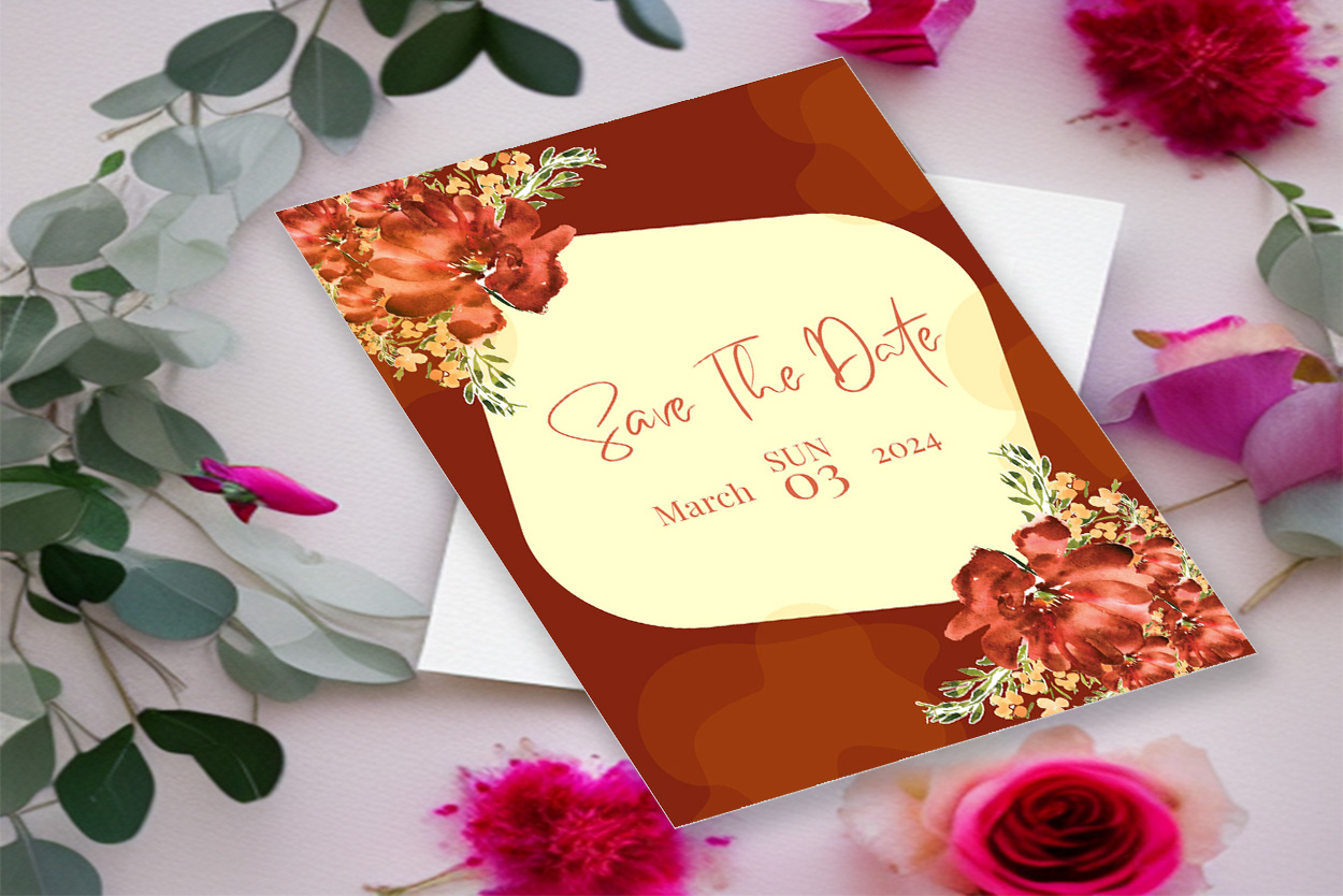 Image of an irresistible wedding invitation in bright orange.