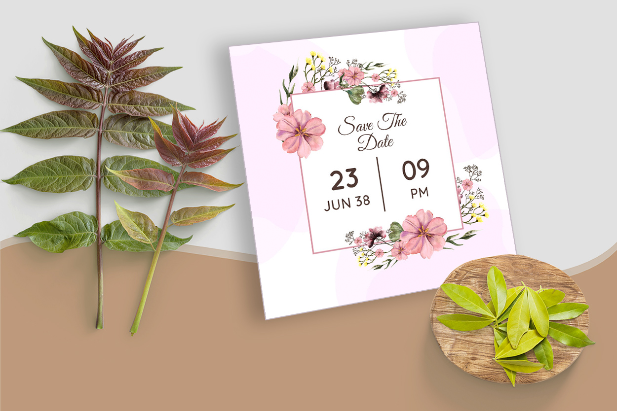 Watercolor Wedding Card Beautiful Flower Template Save the date preview.