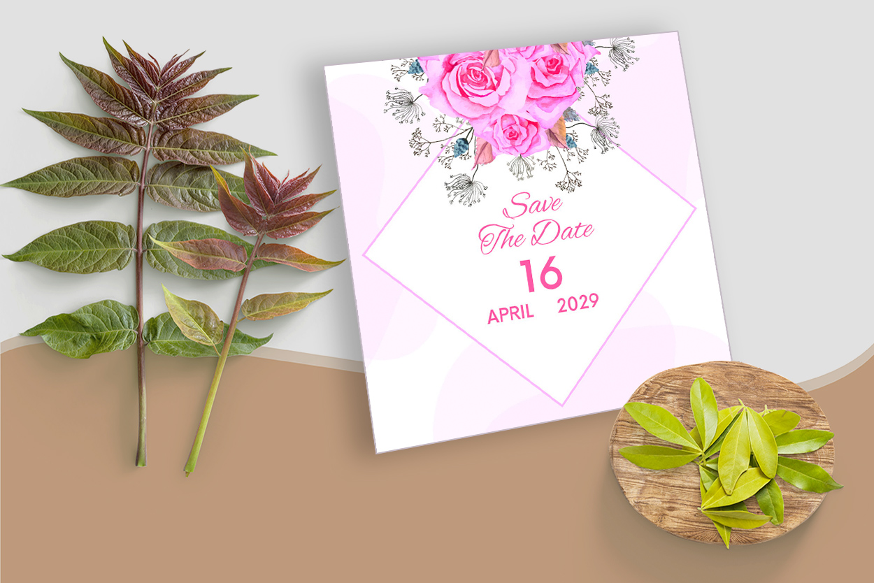 Wedding Floral Invitation Card Pink Design preview image.