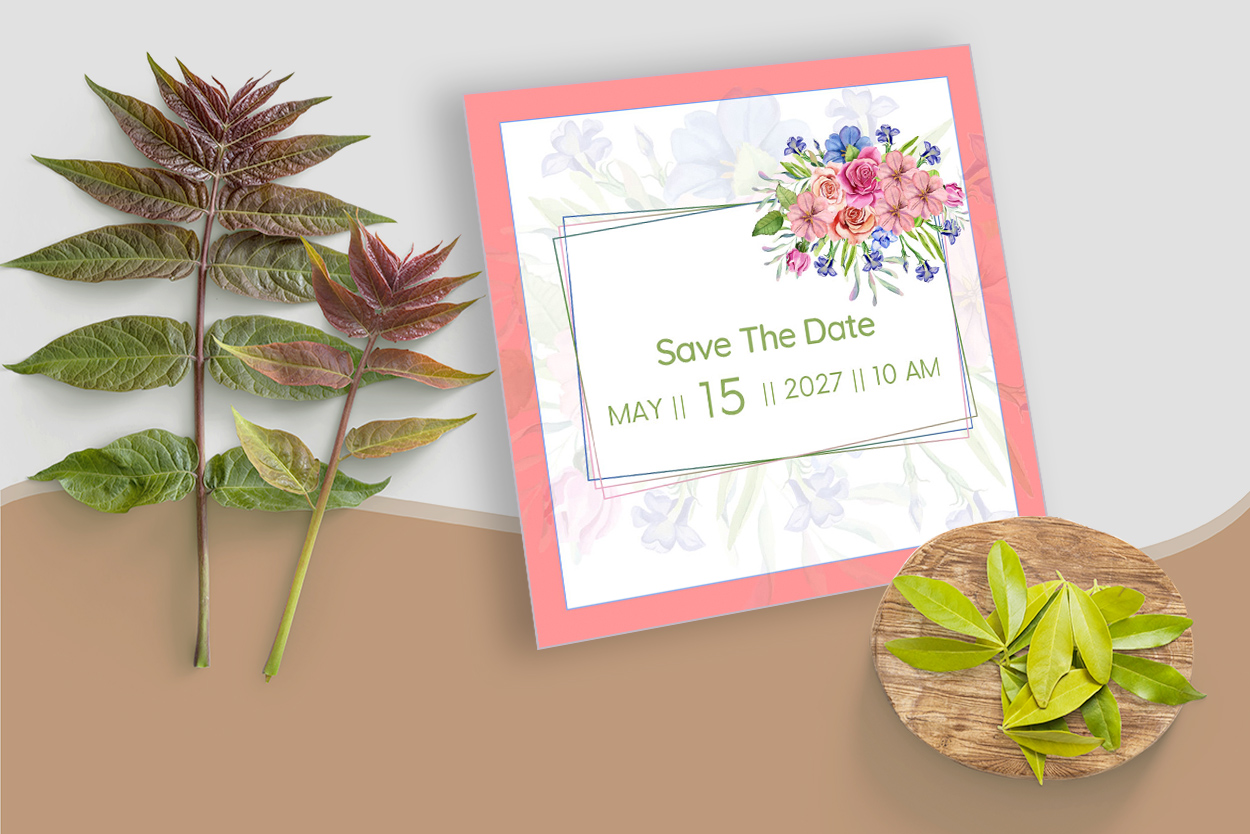 Floral Wedding Invitation Card Design preview image.