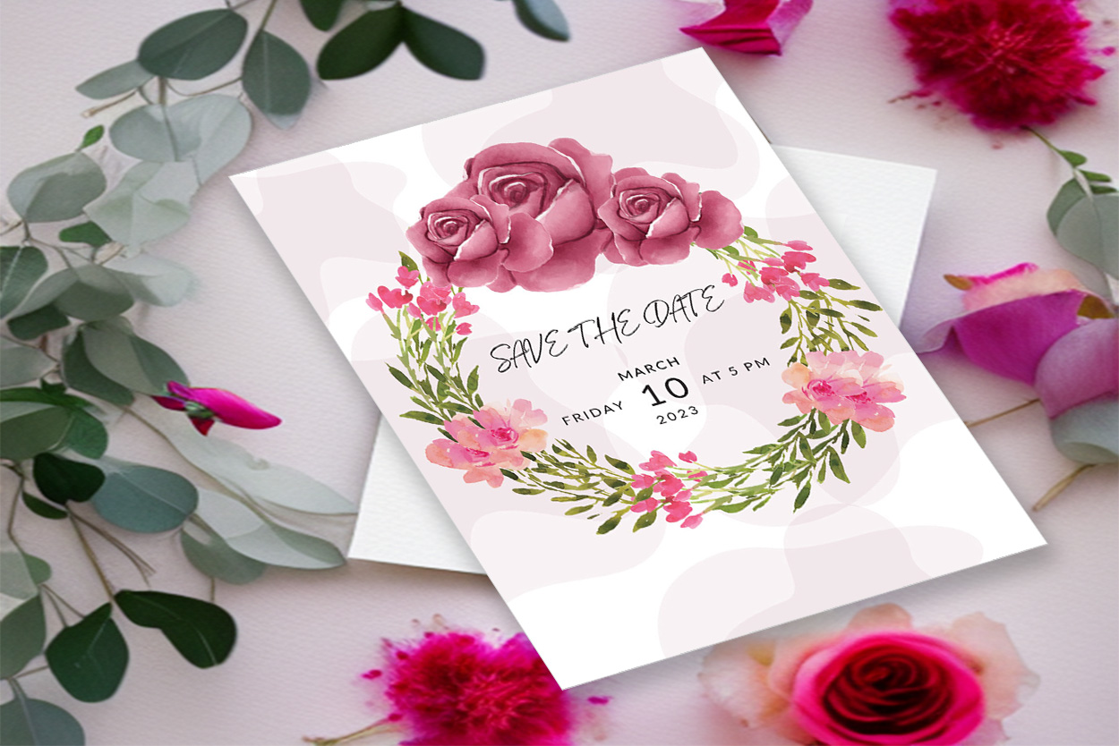 Image of gorgeous wedding invitation with rose flowers.